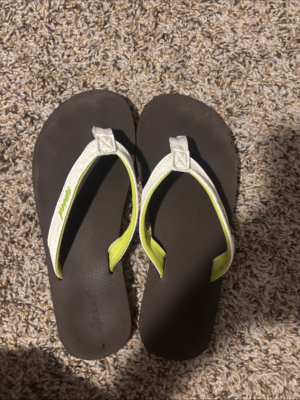 Brown Flip Flops with Lime Green Accent